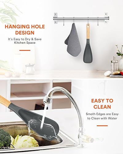 Miniatura 28 de Cuchara de cocina para utensilios de cocina antiadherentes, ideal para cocinar y servir silicona mate resistente sin BPA, cuchara con mango de Azul