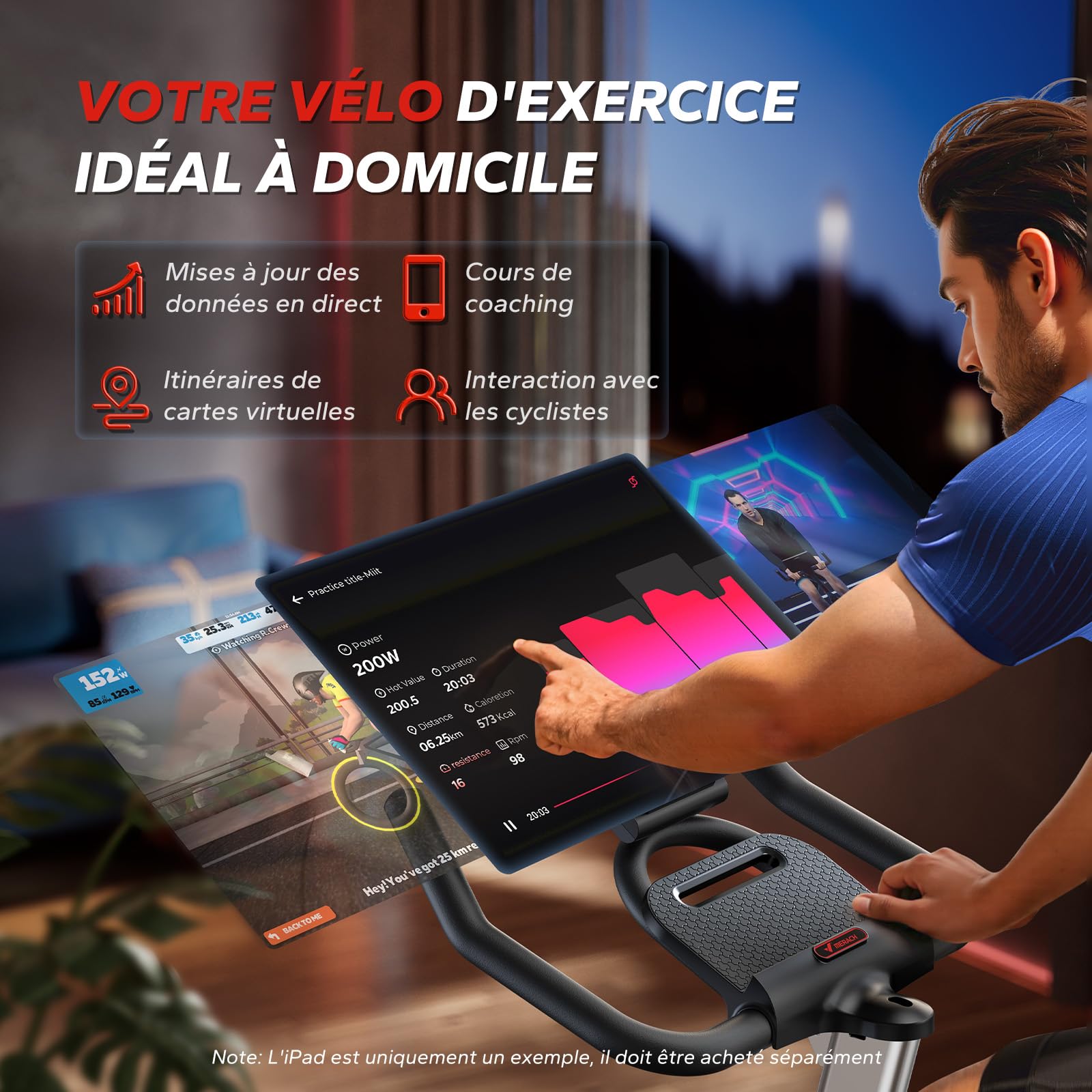 MERACH Vélo d'Appartement avec Résistance Magnétique, Vélo de Fitness d'Intérieur Silencieux avec Siège Confortable Amélioré, Écran LCD, Support Tablette, Application Exclusive, Cardio-training