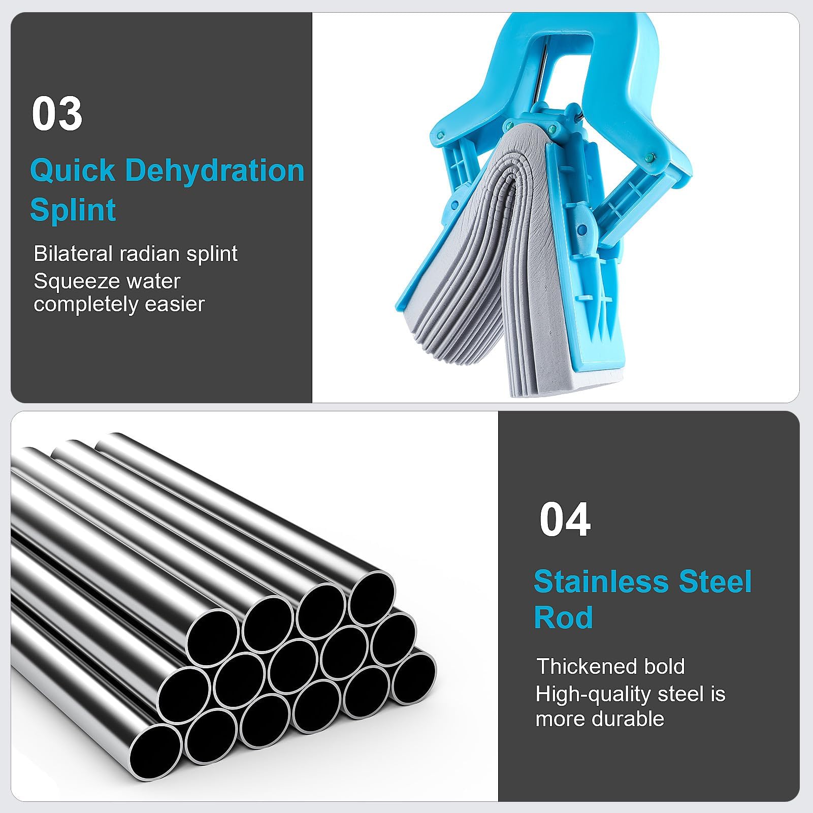 Mopa de esponja autoescurrida, cabezales de esponja superabsorbentes, mango telescópico, ideal para suelos de madera dura, cocina, baño y dormitorio