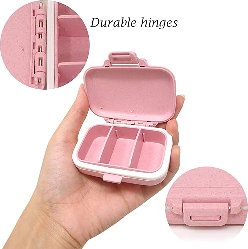 Miniatura 3 de Honbay Caja organizadora de vitaminas, pastillero de viaje portátil, saludable, ecológico, paja de trigo pequeña (rosa cereza)