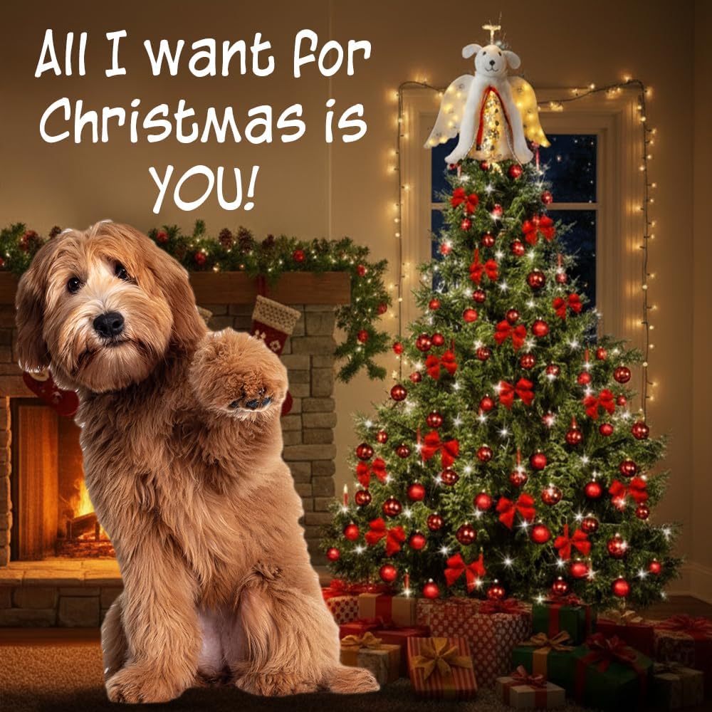 iHeartDogs Christmas Tree Topper Decoration - The Original Dog ‘Christmas Miracle’ Angel Dog Tree Topper LED Lighted Halo, Snowflake Garland & Wings Decor Ornament, Holiday Decoration - Image 3