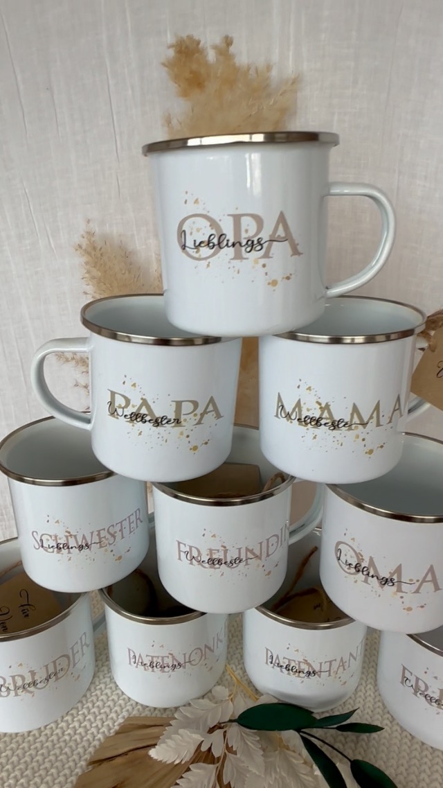 Manufaktur Liebevoll Tasse „Lieblingsoma“ – Persönliches Geschenk Für Oma, 300 Ml Emaille