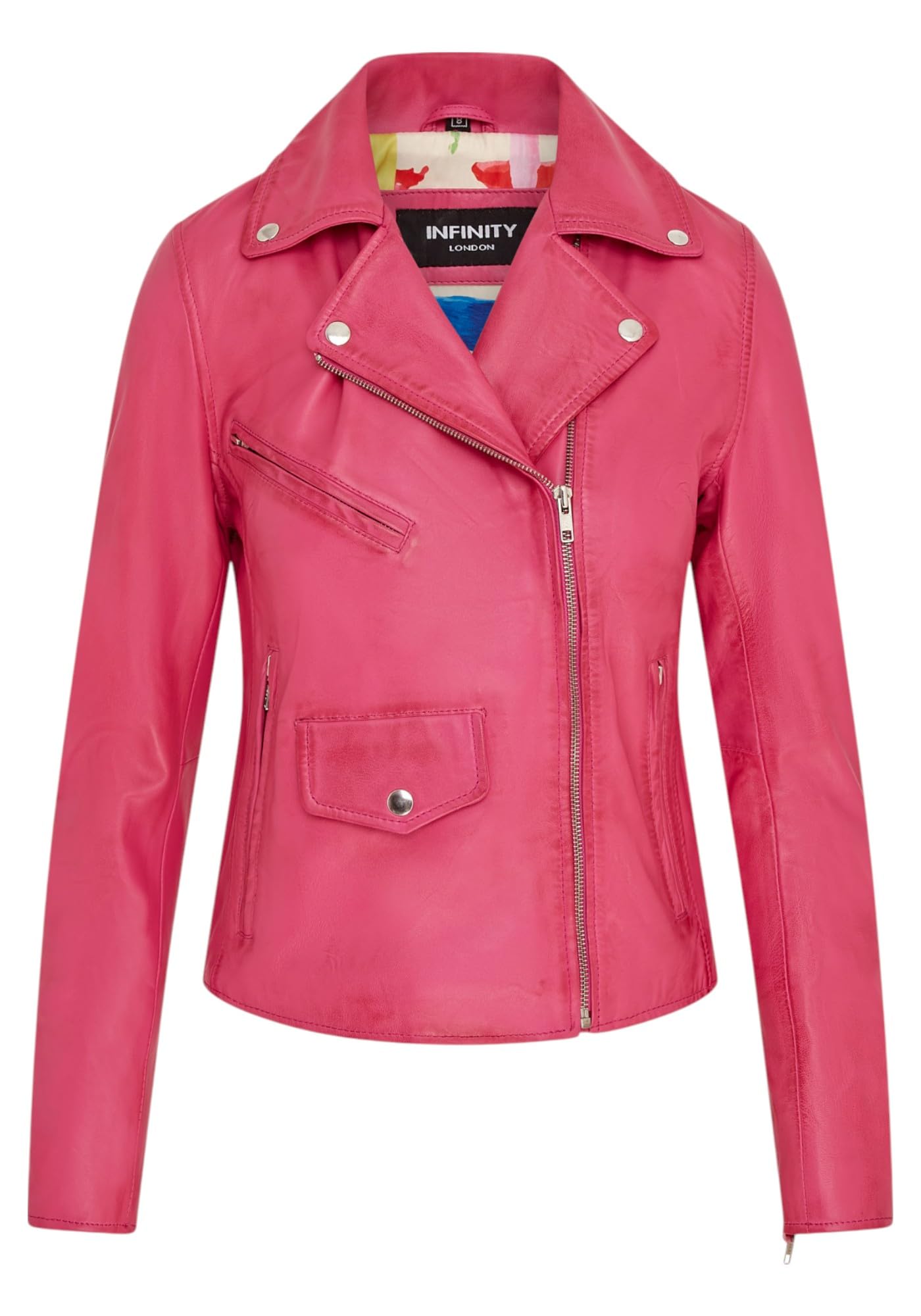 Infinity Leather Women's   Pink Fuschia Classic Brando Biker Leather Jacket - Broome in Size XL, BrandAlley