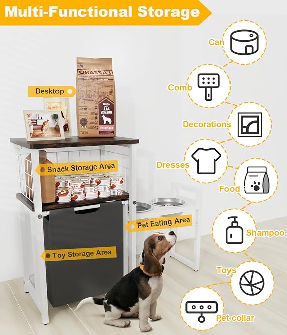 30.6Long x 26.2 High Elevated Dog Bowl Stand, White