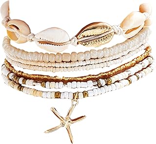 Starfish Beaded Bracelets for Women, Stackable Shell Bracelets for Beach...