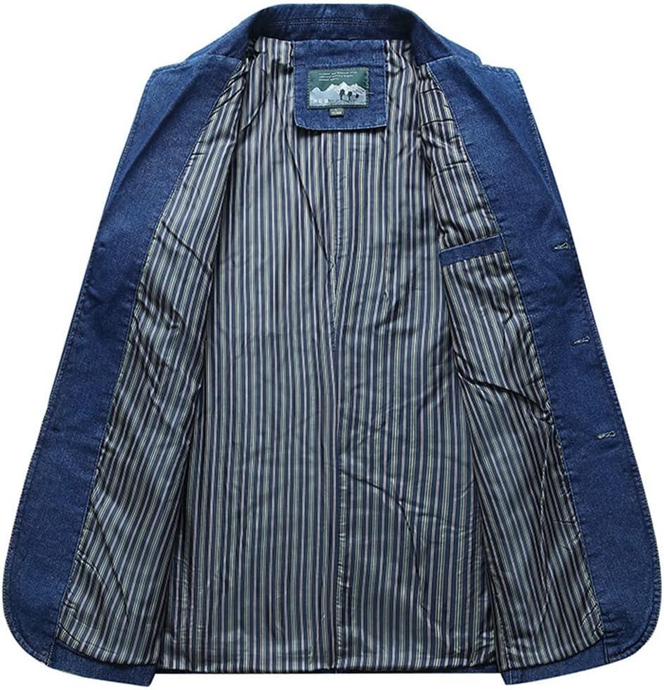 Alloaone Men's Clothes Three-Button Denim Blazer Loose Youth Solid Color Denim Blazers