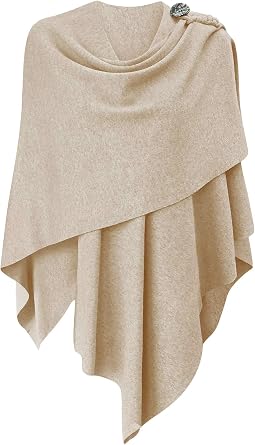 PULI Women Elegant Cross Front Poncho Wrap Button Shawl Cape Wedding