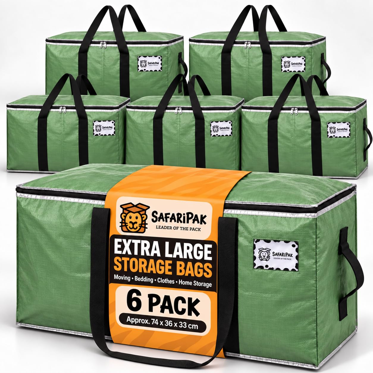 SAFARIPAK 6 Pack 90L Green Moving Bags Heavy Duty Packing Boxes Storage Bag