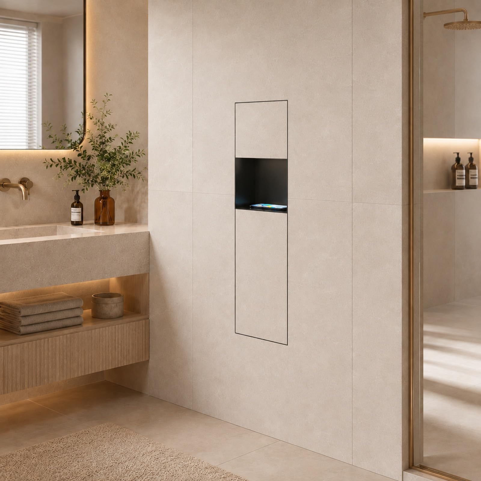 Recessed Toilet Paper Holder, Stainless Steel In-Wall Bathroom Cabinet With Toilet Roll Holder And Open Shelf, Hidden Waste Bin For Bathroom Kitchen Office