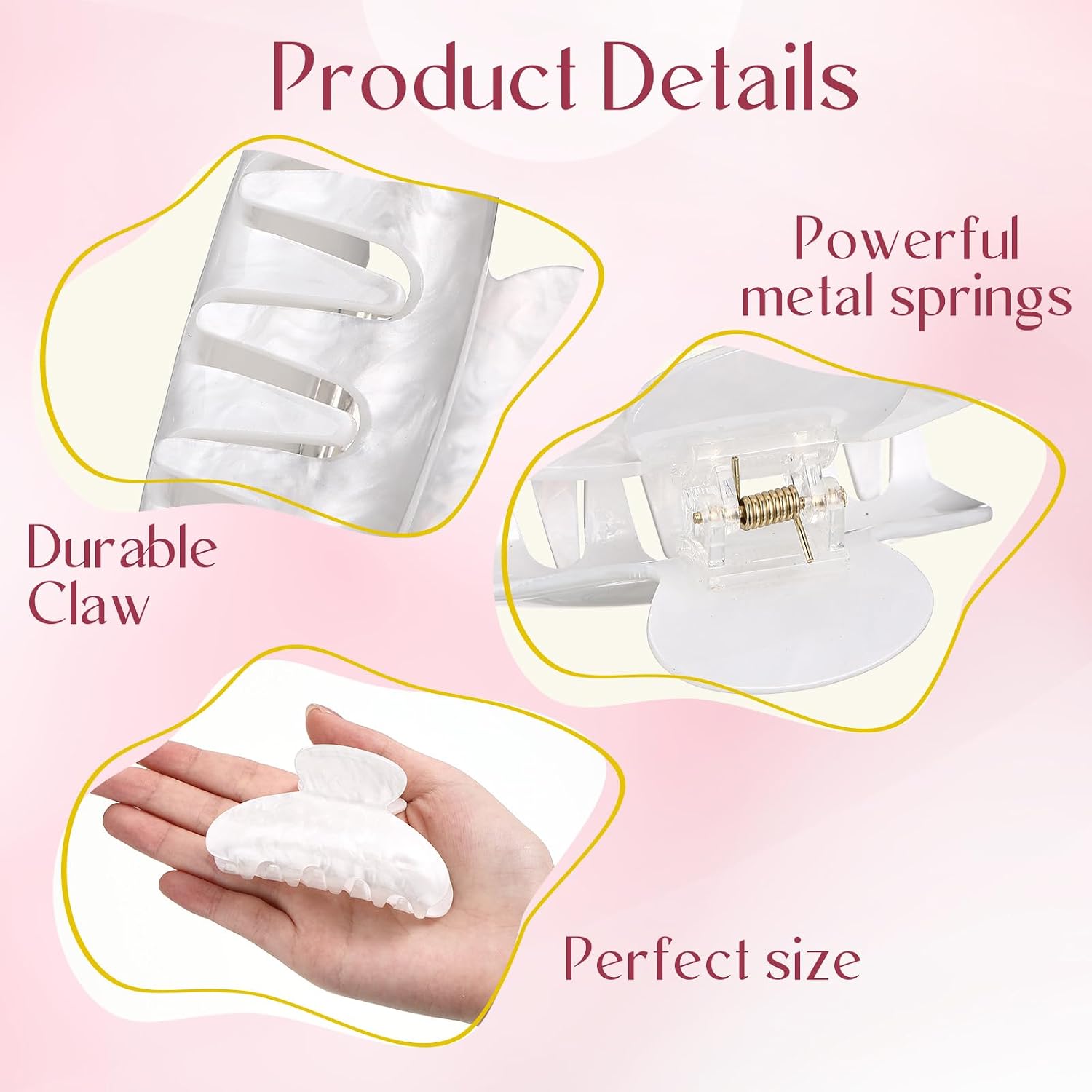 8 Pcs Large Acrylic Hair Claw Clips Bulk Cute Women Non Slip Strong Hold for Thick Thin Hair French Clamps Gifts Claw Clips Decorating Kit Accessories(White,3.15 Inch,Glossy)