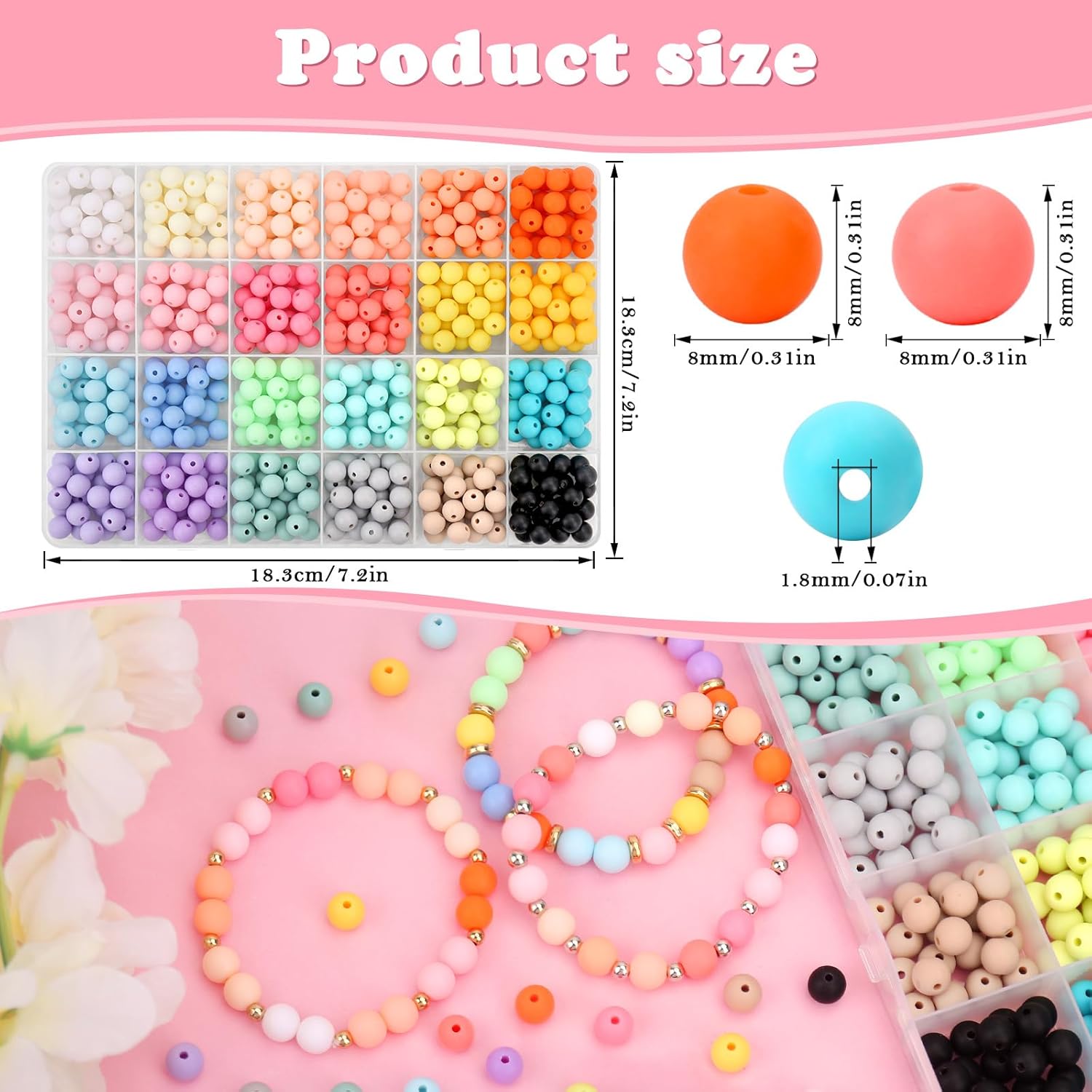 600Pcs 8mm Candy Color Matte Acrylic Round Beads, 24 Colors Assorted Plastic Bubble Gum Beads with Hole Loose Beads Bulk for Bracelets Necklace Jewelry Making DIY Crafts - Image 2