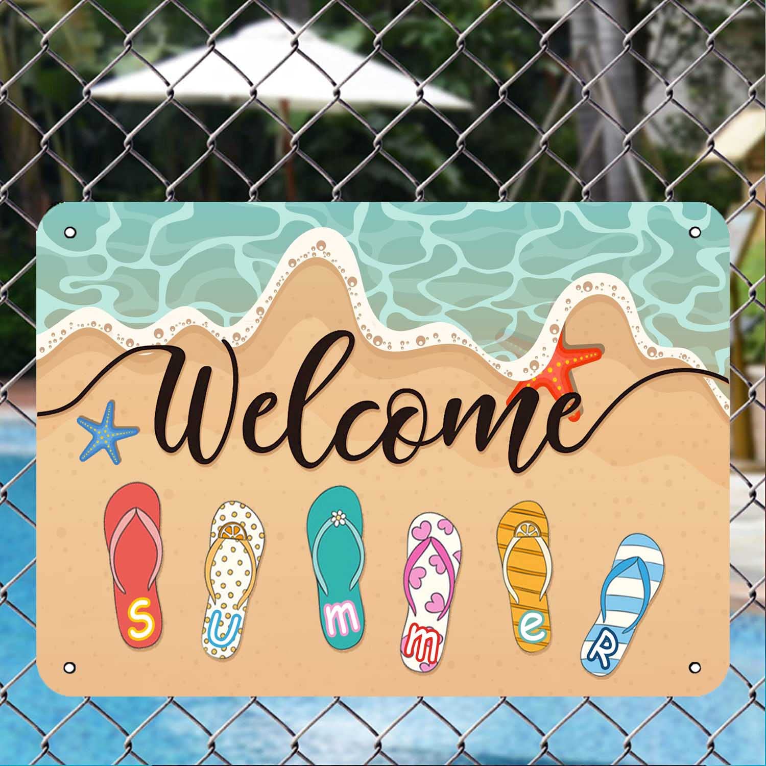 Weysat Sommer Flip-Flop Hofschild Aus Metall – 39,9 Cm, Bunt, Wasserdicht, Für Garten, Terrasse & Pool