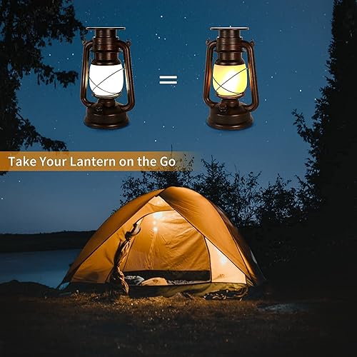 Miniatura 7 de Linterna solar de llama parpadeante impermeable al aire libre: paquete de 2 faroles solares de llama bailarina, linternas colgantes rústicas,