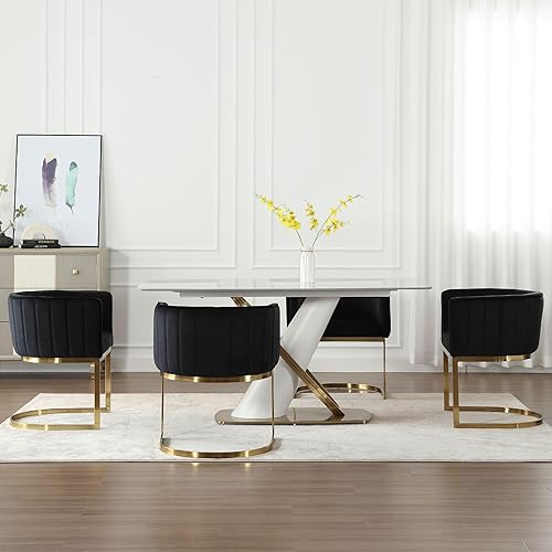 Miniatura 18 de Juego de 2 sillas de comedor modernas de terciopelo contemporáneas para cocina y comedor con brazos, sillas tapizadas de barril con marco de metal