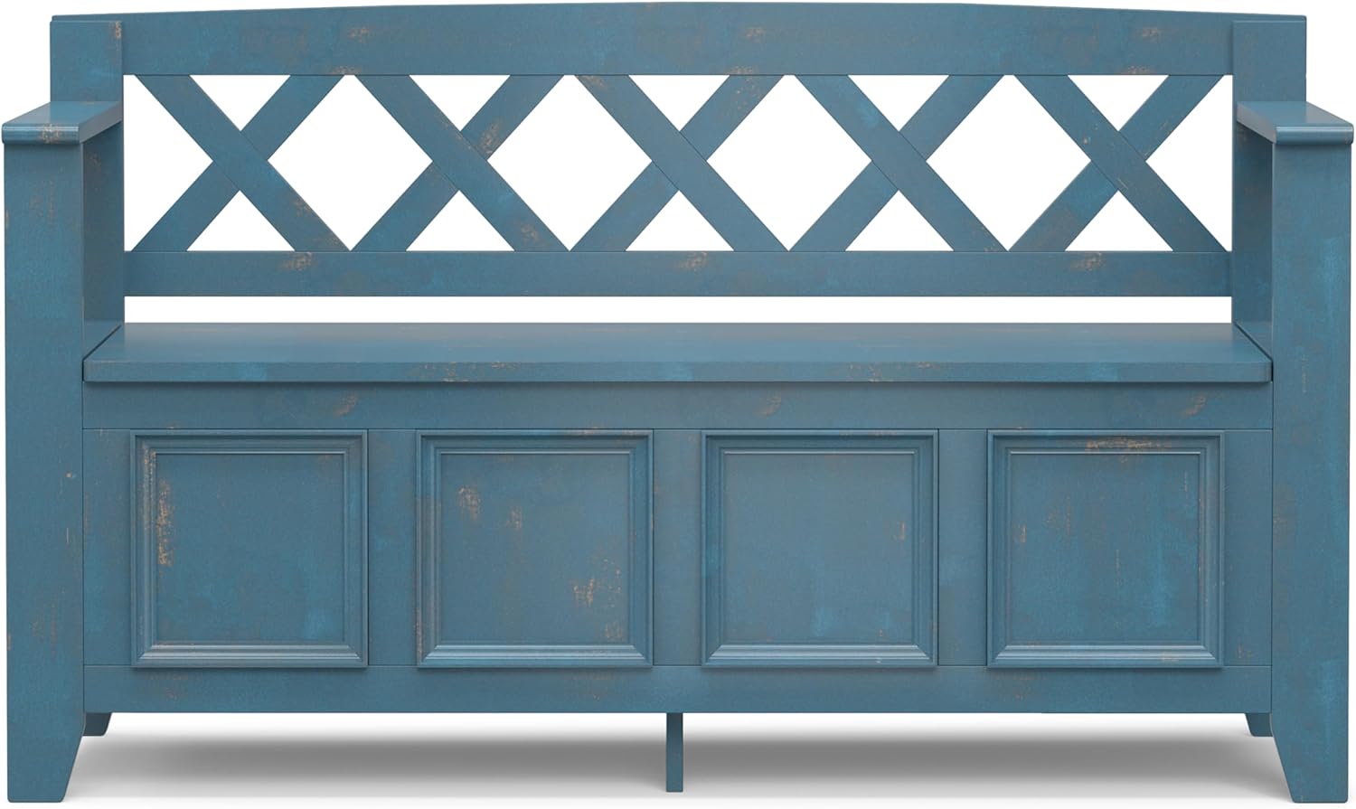 SIMPLIHOME Amherst Entryway Storage Bench - 48 inch Wide Solid Wood Hallway Seat in Distressed Coastal Blue, Transitional Bench for Entryway or Living Room with Lift-Up Lid and Spacious Storage