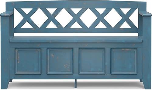 Vista 46 de SIMPLIHOME Amherst Banco de almacenamiento de entrada, asiento de pasillo de madera maciza de 48 pulgadas de ancho en gris niebla, banco