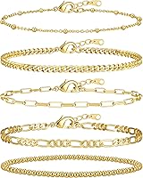 Adoyi 14K Gold Plated Stackable Bracelets for Women - Adjustable Waterproof Gold Chain Set, Valentine's Day Gifts for Her