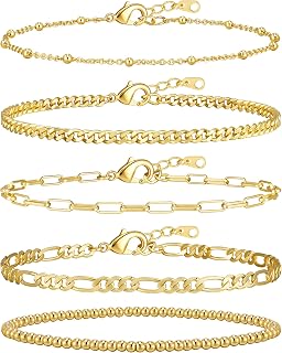 Adoyi 14K Gold Plated Stackable Bracelets for Women - Adjustable Waterproof Gold Chain Set, Valentine's Day Gifts for Her