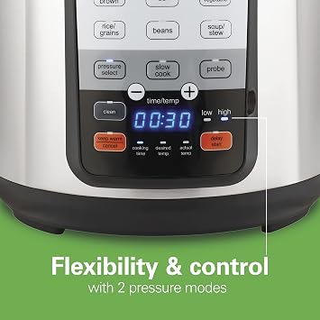 Hamilton Beach 6-in-1 Electric Pressure Cooker with Temperature Probe, Slow Cooks, Sautes, Browns, Steams, Rice Function, Egg and More, 6 Quart Capacity, Stainless Steel (34506)