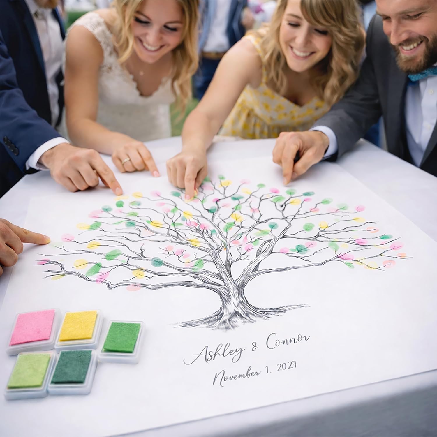 Guestbook Tree, Low Oak Thumbprint Alternative Guest Book Wedding, Family Reunions (Guestbook Sizes: 13" x 19" to 24" x 36")