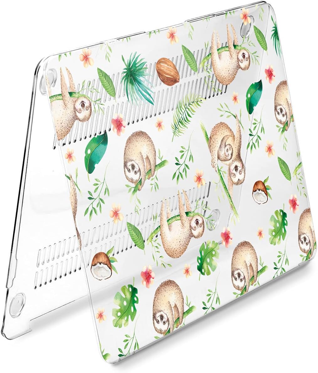 Hard Case Compatible for MacBook Pro 16 14 M3 M2 2023 M1 Pro 13 2022 Air 13 2021 Retina 2020 Mac 11 12 Funny Flowers Leaves Coconut Protective Sloth Print Cute Cover Design Laptop Tropical
