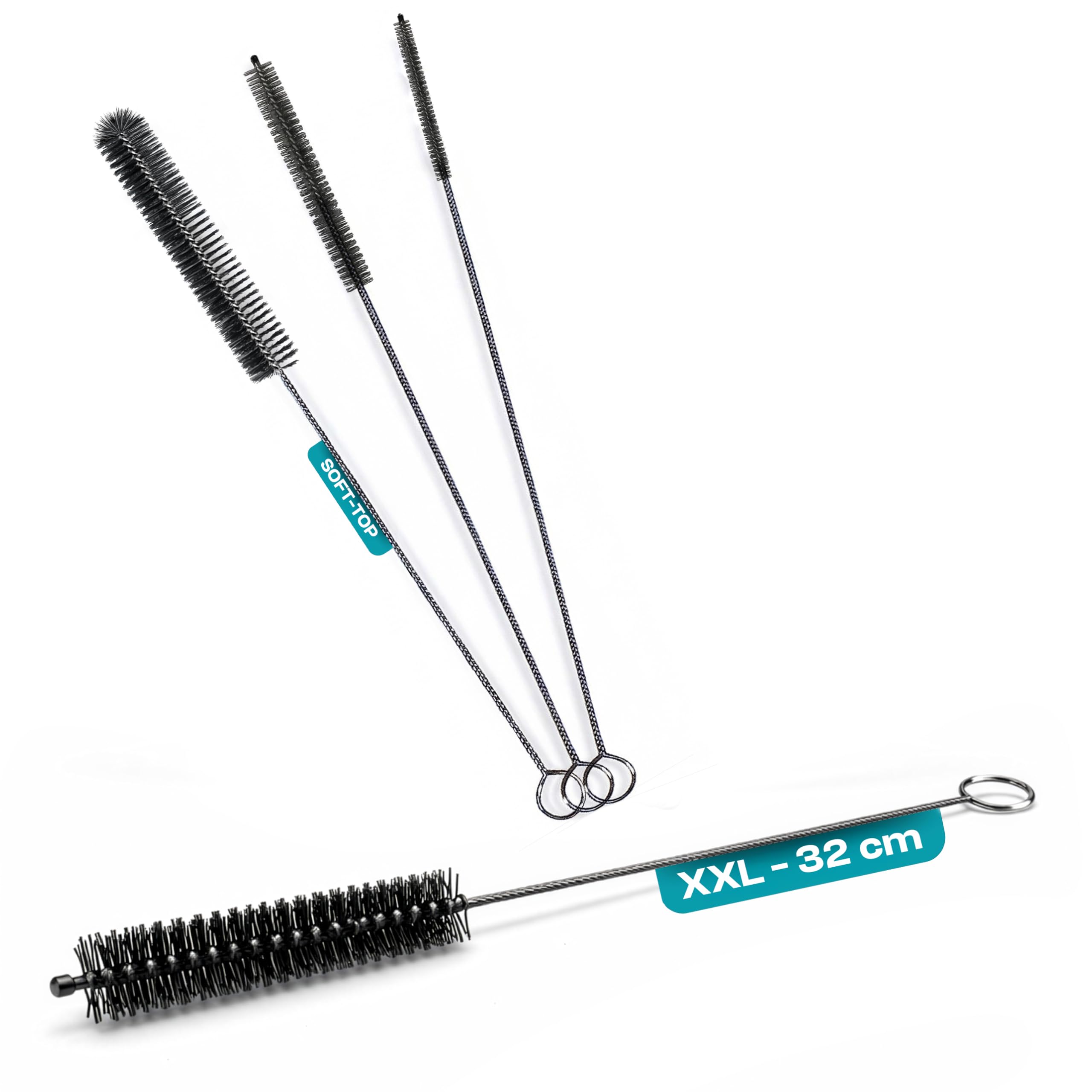 fancility® 4X Reinigungsbürste für Kaffeevollautomat (4, 6, 15, 19mm Ø 32cm Soft-TOP) u.a. für DeLonghi - Strohhalm-Reinigungsbürsten Milchschlauch, Kaffeeauslauf & Brühgruppe - Milch-Schlauch-Bürste