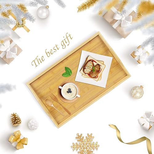 Miniatura 7 de augtarlion Bandejas de desayuno de bambú, bandeja de cama con patas plegables, bandeja de desayuno plegable con asas de carrito, bandeja portátil