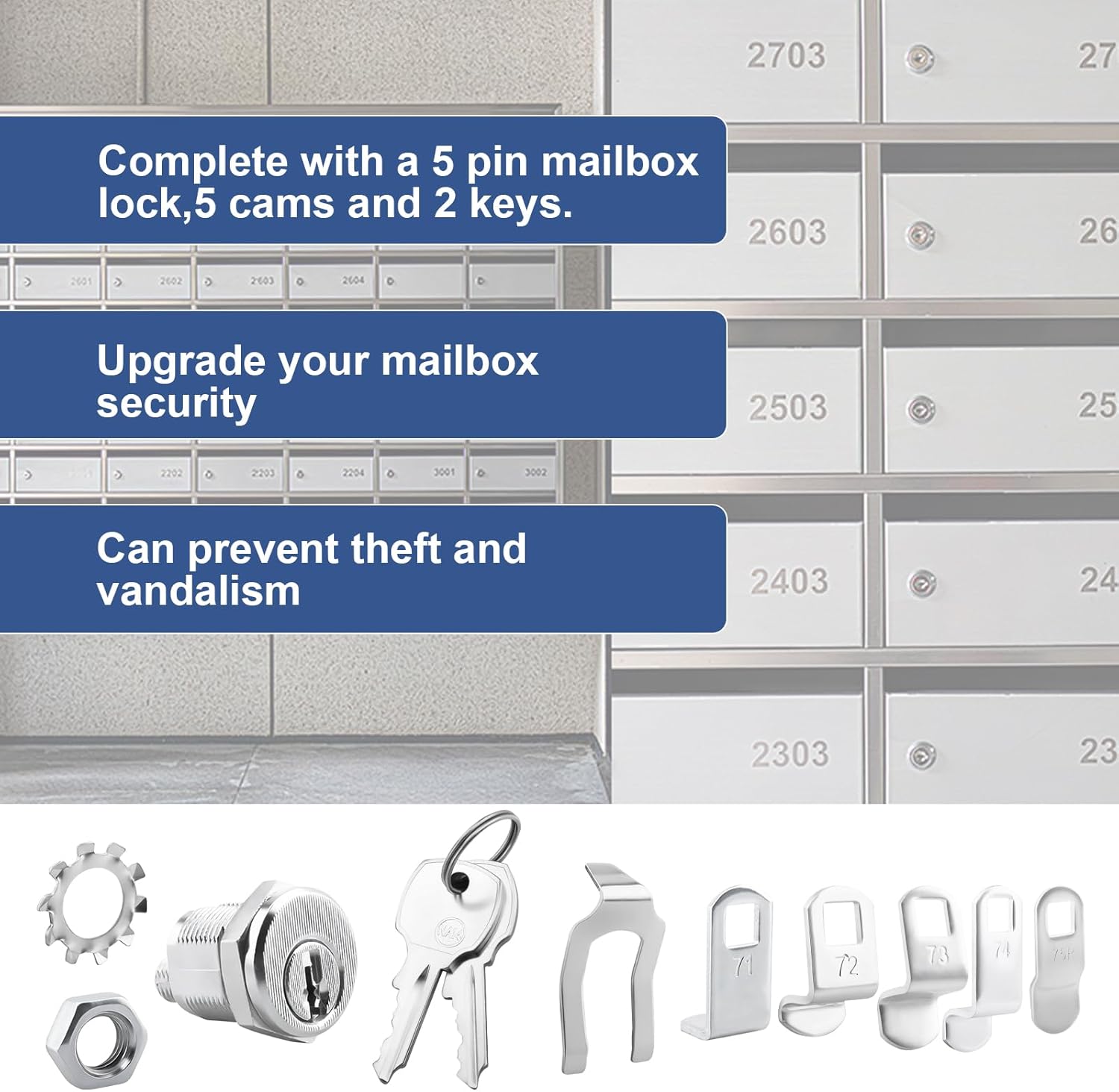 S 4573 Mailbox Lock Replacement Compatible with Auth-Florence Vital 1570 Series Mailboxes Lock, S4573 Mailbox Locks with Keys for Prime-Line Mail Box Lock