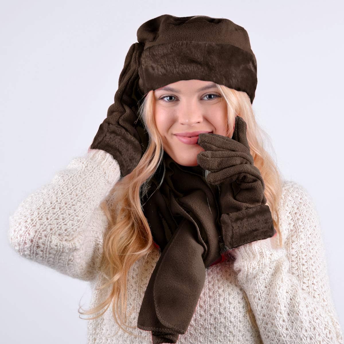 Nollia Women's Winter Fleece Winter Set-Polyester Fleece Hat, Gloves, and Scarf Set for Cold Weather - Image 2