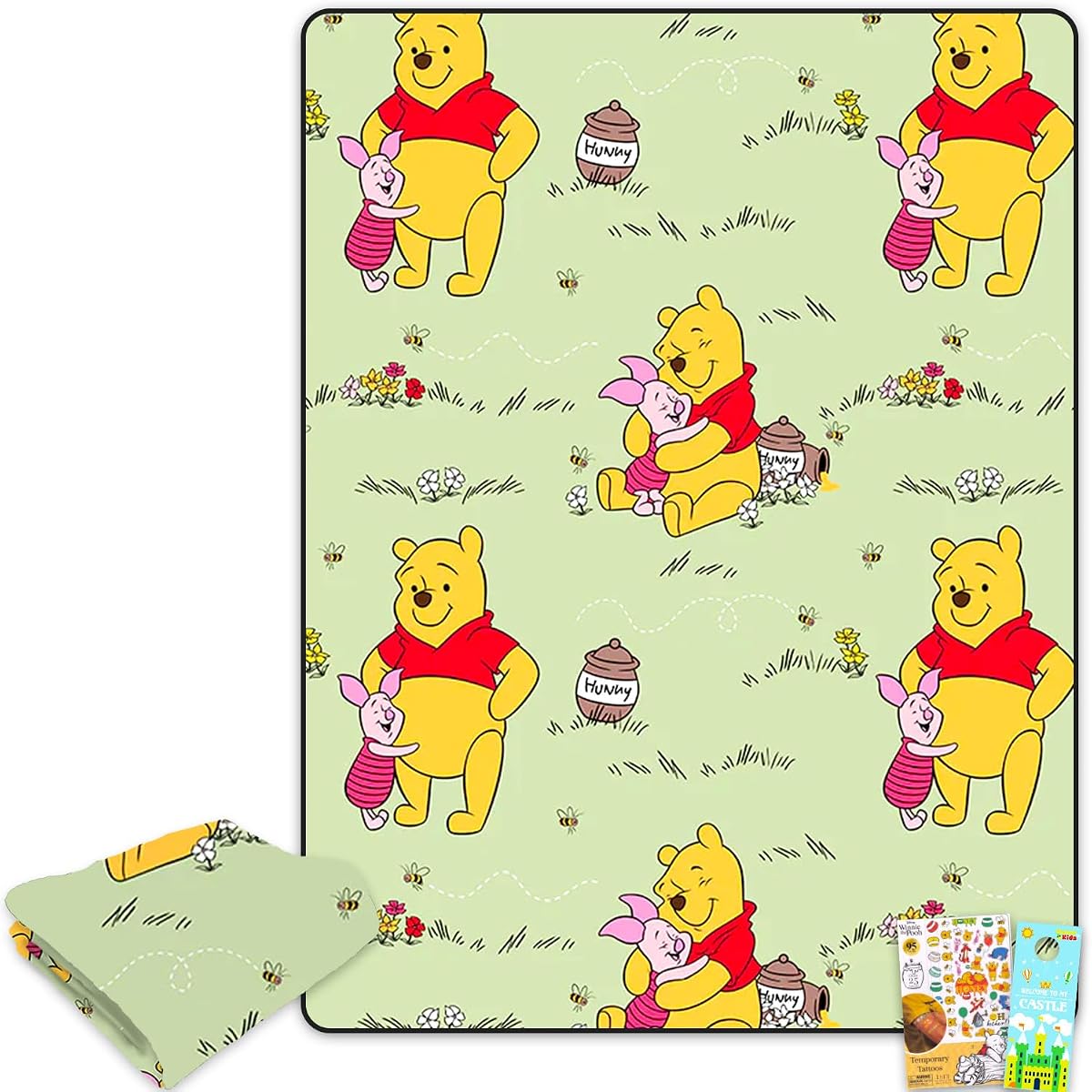 Disney Winnie The Pooh Fleece Blanket Set - Bundle with Soft Blanket Plus Tattoos, More for Kids, Adults, Teens | Cozy Winnie The Pooh Throw Blanket 46" x 60"