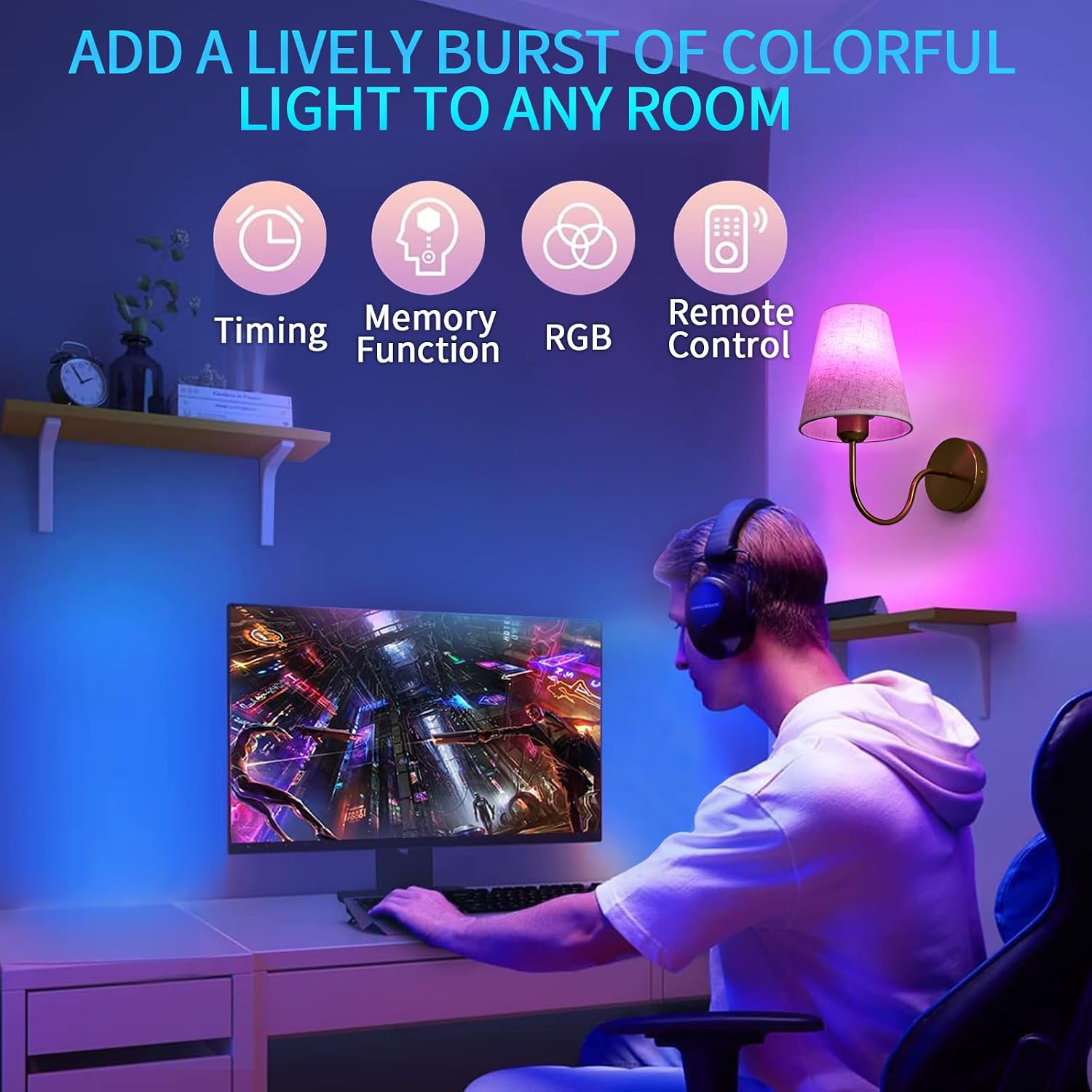 Battery Operated Wireless Wall Sconce Set of 2, Brass Gold Rechargeable Wall Lights with Dimmable Detachable Bulbs,15 Colors and Remote Control, Not Hardwired Sconces for Bedroom Living Room