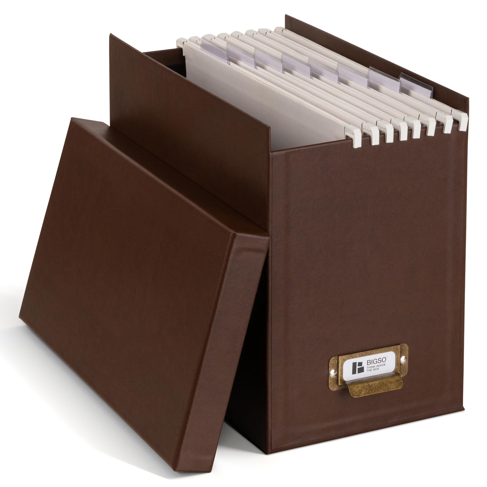 BIGSO JOHAN A4 Hanging File Box - Hanging File Box with Lid and Handle - Desk Tray for Hanging Files & Documents - Storage Box Made of Recycled Fibreboard and Paper - Recycled Leather โ image 1