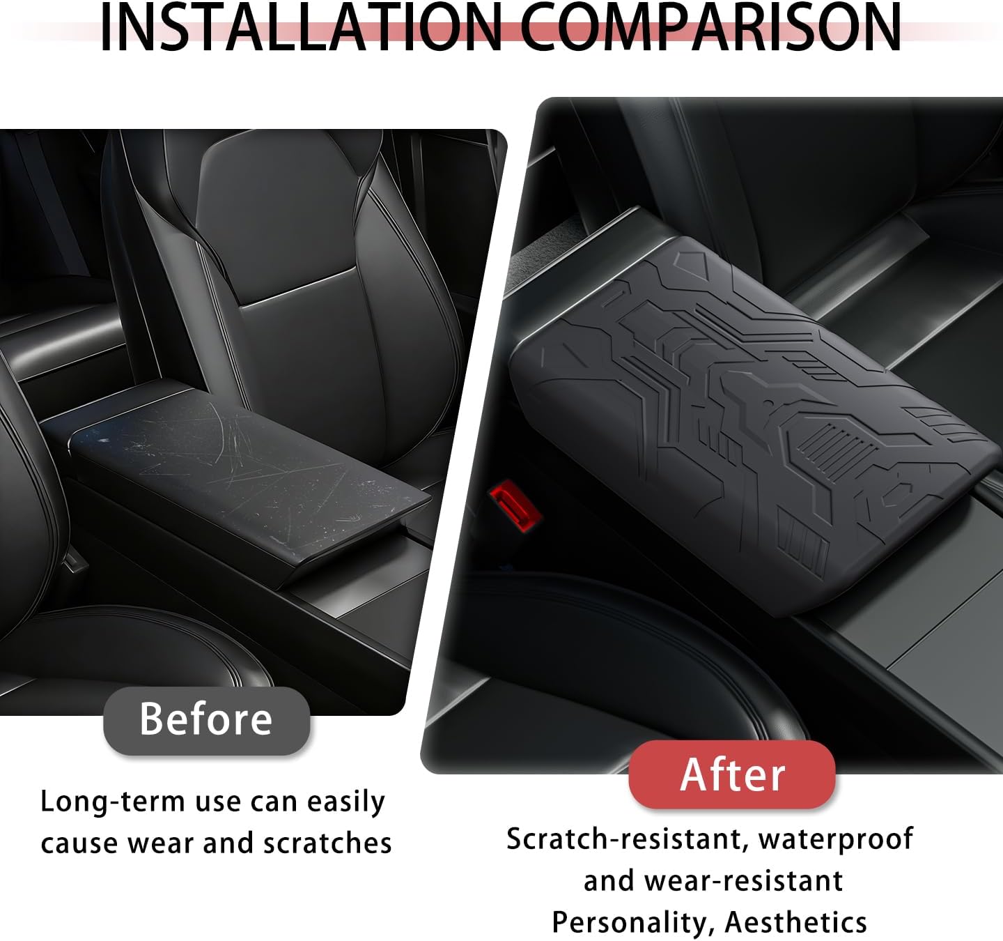 Silicone Center Console Armrest Cover for Tesla Model Y Juniper (Standard, Premium & Performance) and Model 3 Highland (Standard, Premium & Performance) Black -Accessories Mecha Style