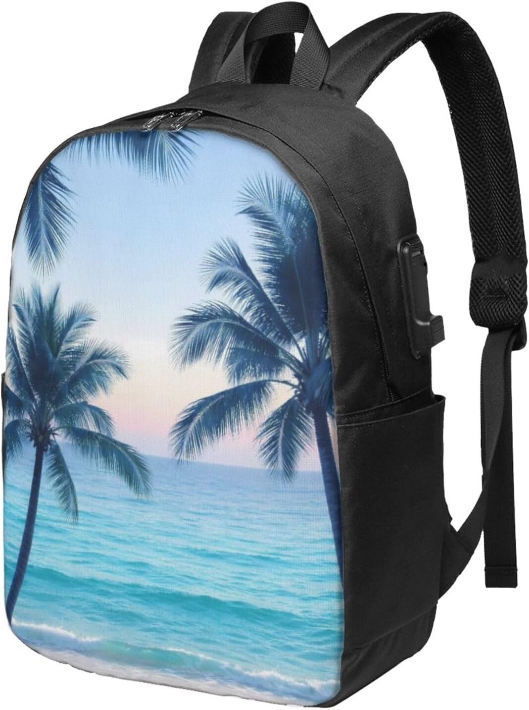 Hawaiian Coast Plam Tree Backpack 17 In Waterproof Laptop Bookbag With USB Charger Casual Backpack