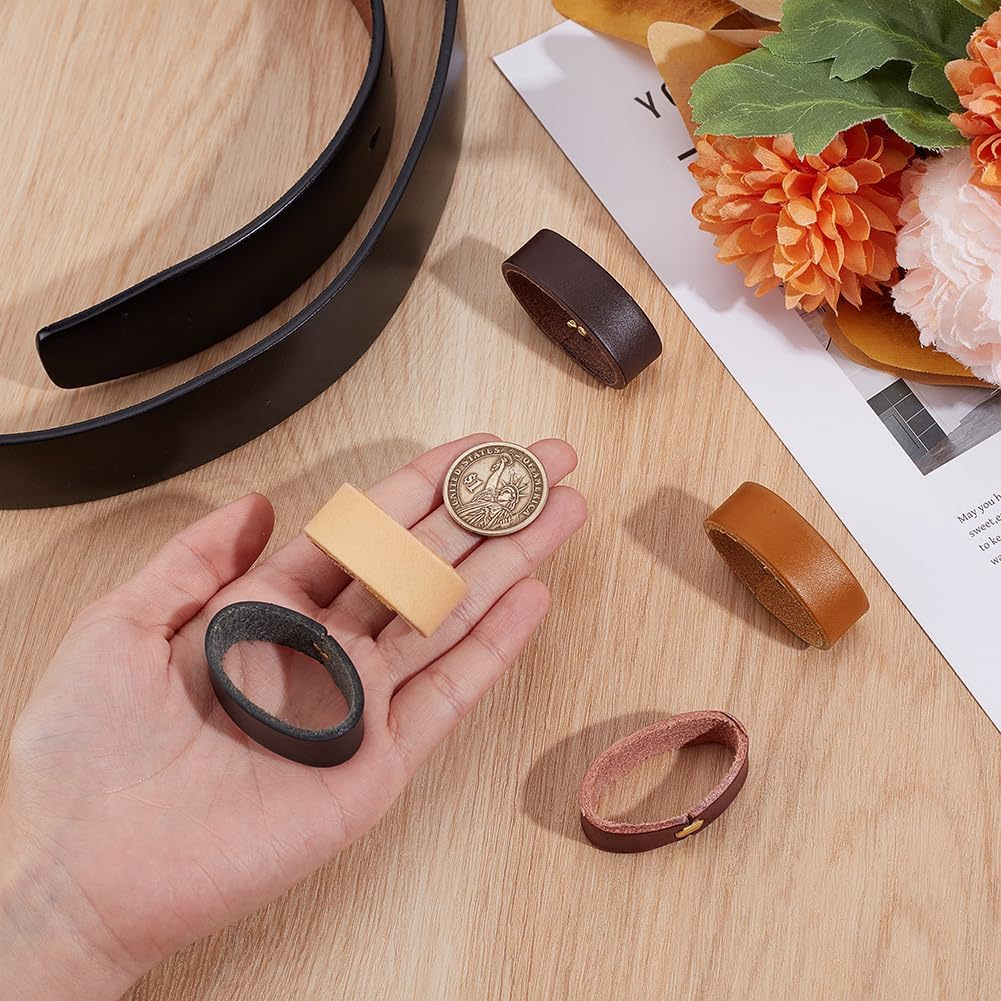 PH PandaHall 5pcs Leather Loop Keeper, Belt Keeper Loops Genuine Cowhide Waist Belt Loop Holder Retainer Replacement 5 Colors Leather Loops for 40mm/1.57inch Belts