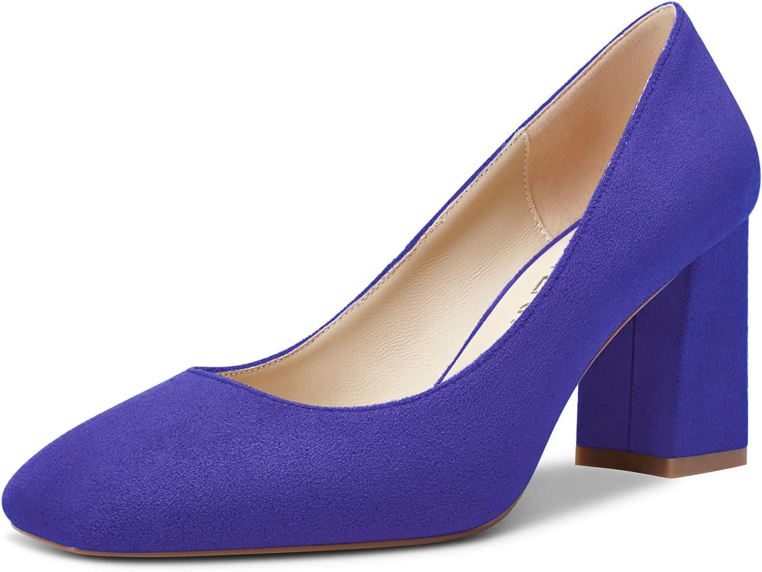 HEUIVZAR Women Pumps Square Toe Block Chunky Mid Heel Slip-on Dress Shoes Suede 3 Inch