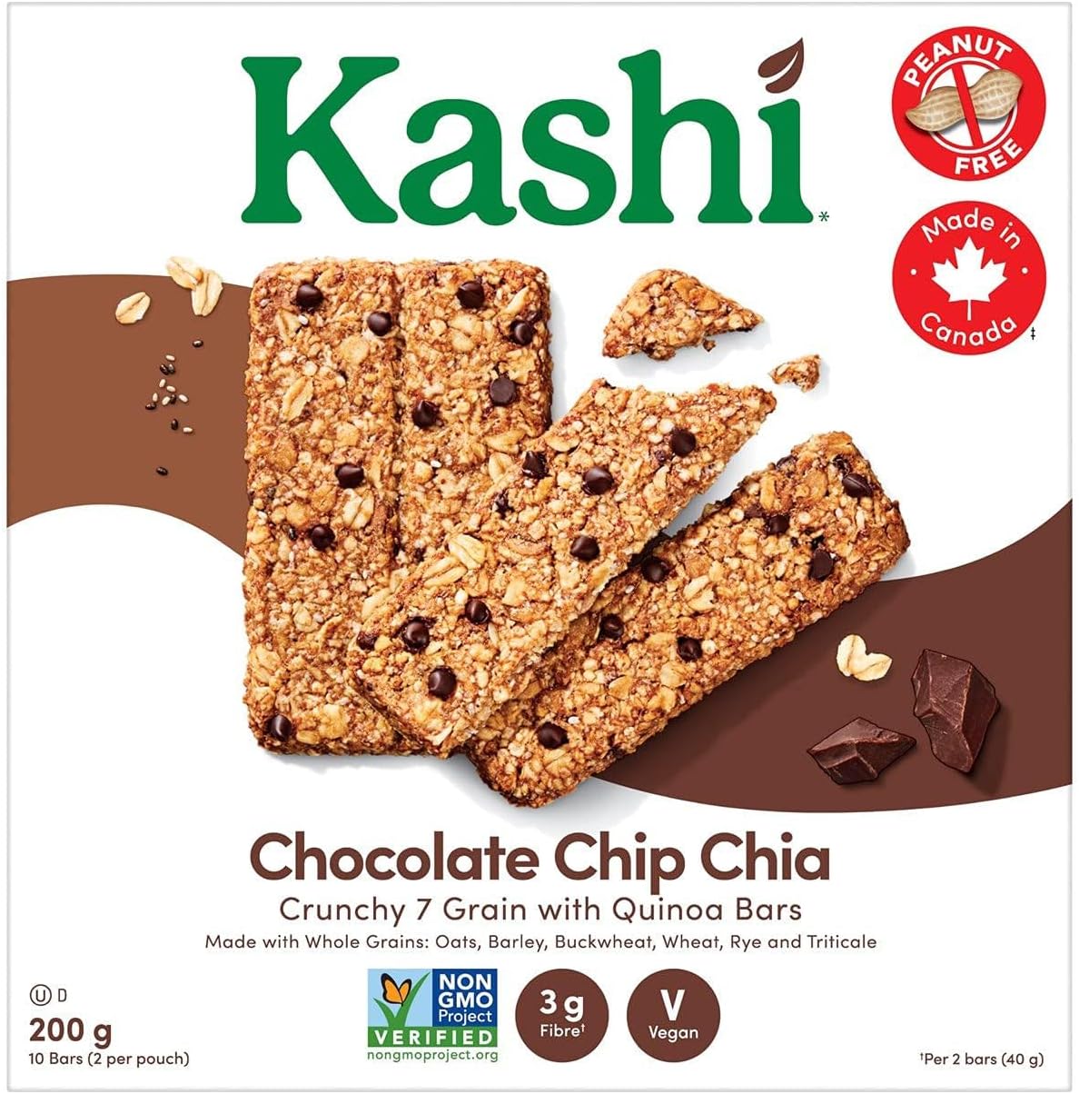 Kashi 7 Grain with Quinoa Crunchy Bars, Chocolate Chip Chia, 200g, 10 bars, 200 grams