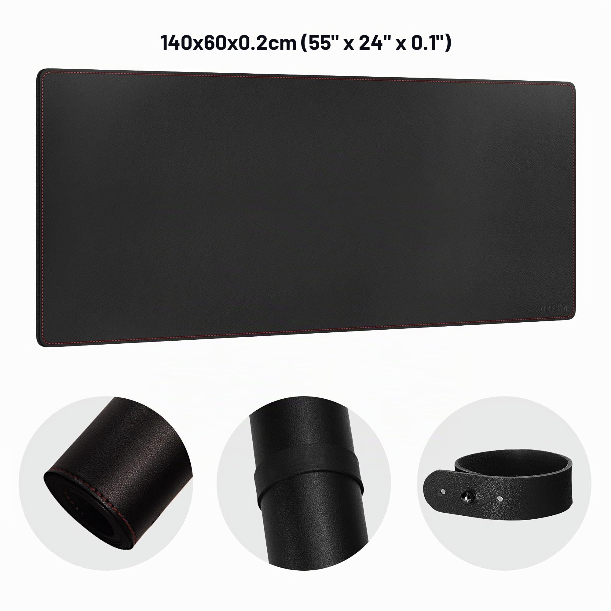 ZORESYN Almohadilla para Mouse para Juegos, 140x60cm Alfombrilla de Ratón, Alfombrilla de Escritorio de Oficina, Impermeable - Negro