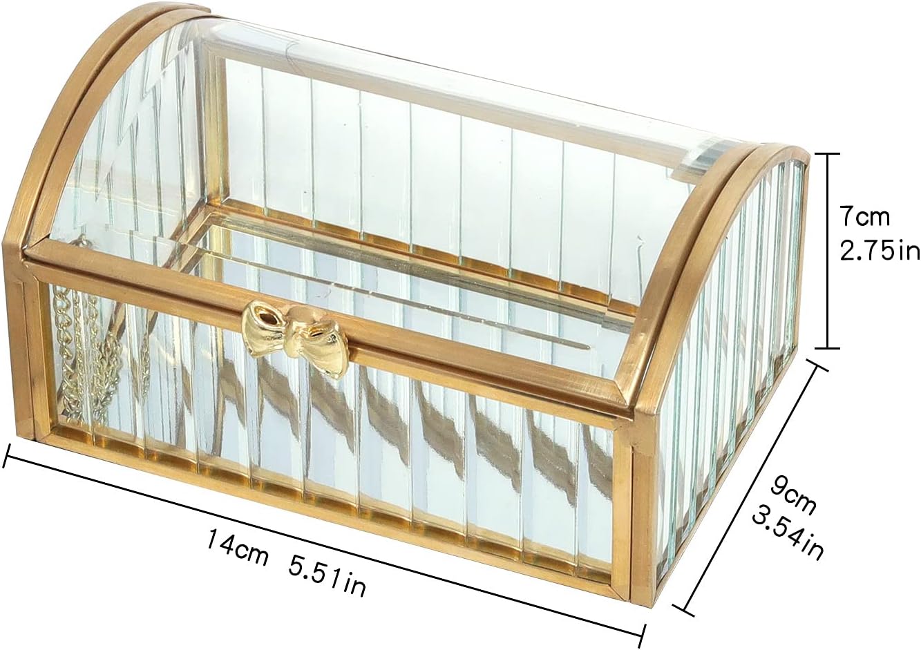 LONGSHENG - SINCE 2001 - Gold Jewelry Trinket Box, Glass Decorative Box Storage for Cosmetic Bracelet Necklace Ring Watch-Large