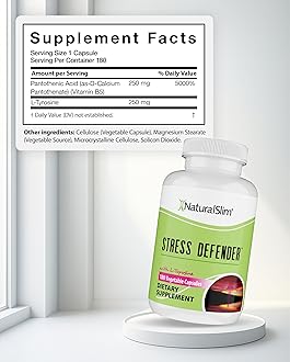 NaturalSlim Stress Relief Supplement - Stress Defender, High Cortisol Reducer, Control Cravings, Sleep & Metabolism Support with Vitamin B5 Pantothenic Acid & L Tyrosine 180 Vegetable Capsules 3 Pack