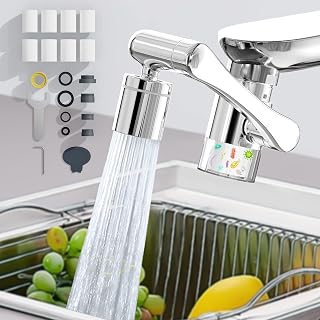 Filter Sink Faucet Aerator - 8pcs Replace Water Purifier, 1080° Rotating Tap Extender, 2 Modes Pressurized Spray Attachment, Solid Brass Robotic Arm for Kitchen/Bathroom Face/Eye Wash