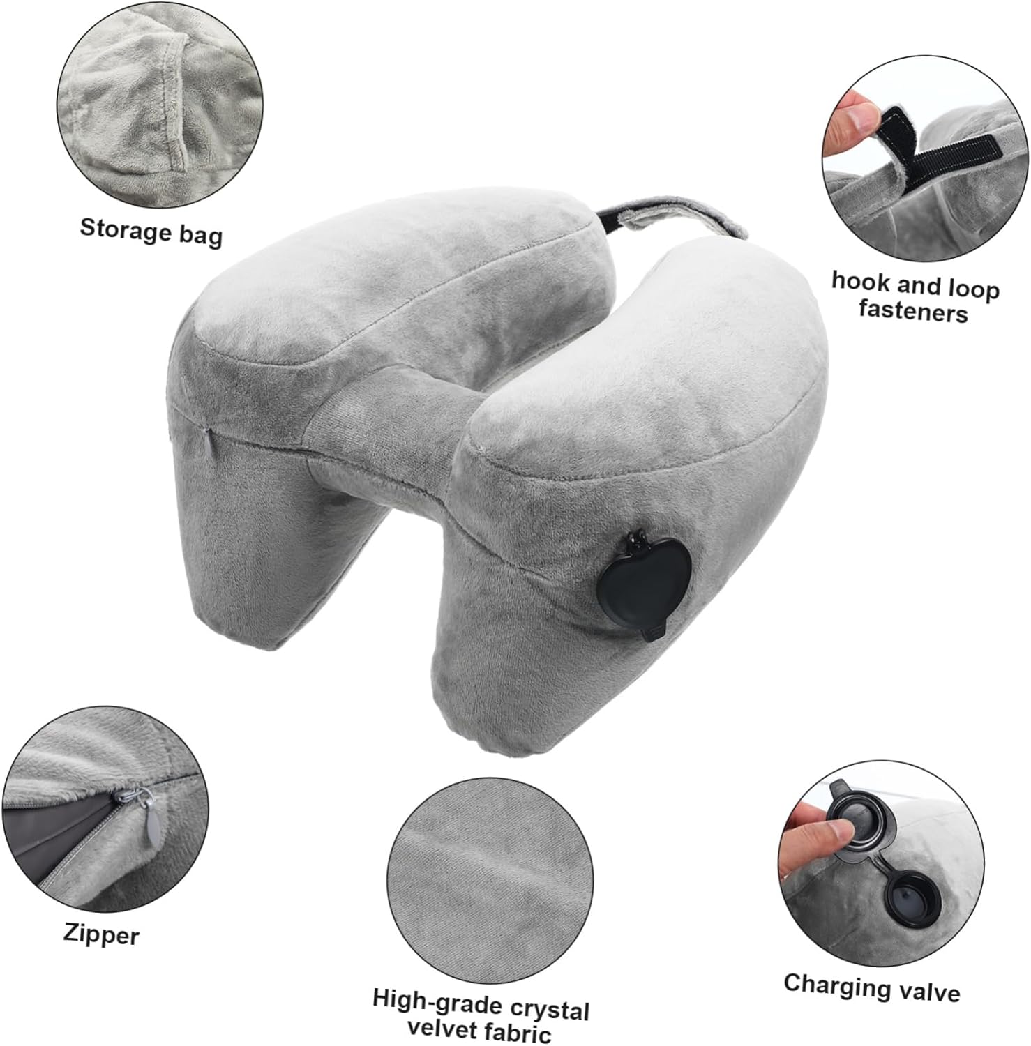 Inflatable Travel Neck Pillow with Hood U Shaped Lightweight Headrest for Comfortable Support Portable Air Pillow for Outdoor and Travel Use