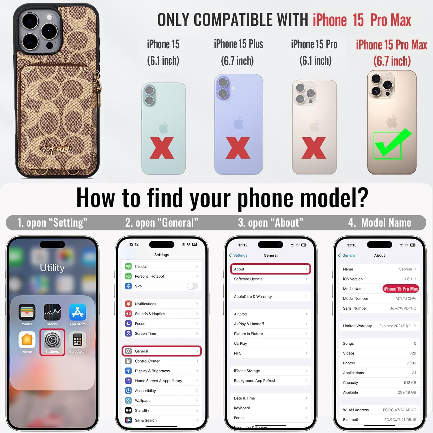 Zipper Wallet Phone Case for iPhone 15 Pro Max with Adjustable Lanyard and Kickstand,Shockproof,Anti-Scratches for 15 Pro Max 6.7 inch-Khaki - Image 2