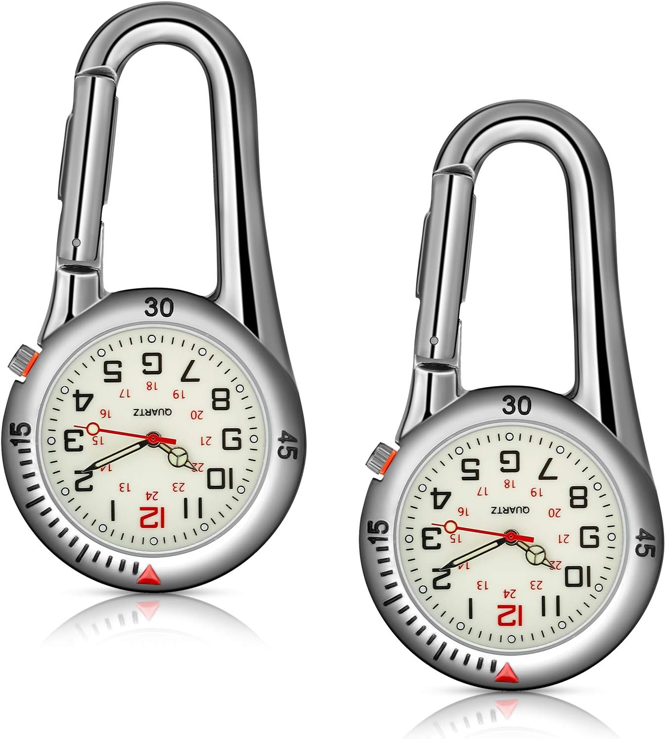 2 Pieces Clip on Quartz Watch Backpack Fob Belt Glow in The Dark Unisex Pocket Watch with White Dial for Doctors Nurses Outdoor Activities