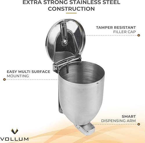 Miniatura 3 de Dispensador de jabón en polvo, dispensador de jabón de baño de acero inoxidable de 32 onzas con tapa de relleno grande, dispensador de jabón de
