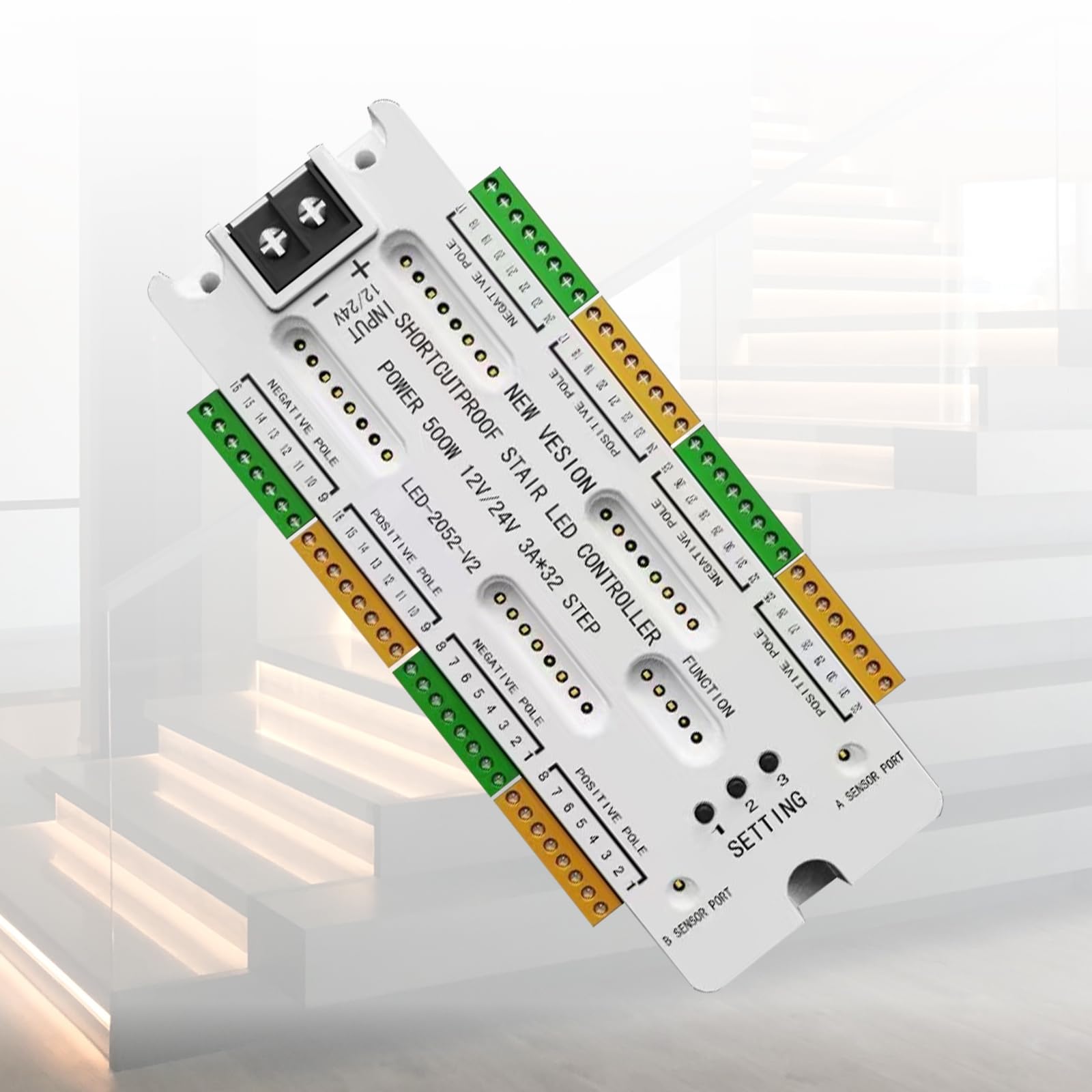 Controller Luci Scale a LED, Sensore di Movimento Controllo Automatico Luci Scale a LED, Protezione da Cortocircuito, 32 Livelli, Luminosità Regolabile per Illuminazione Interna Sotto le Scales