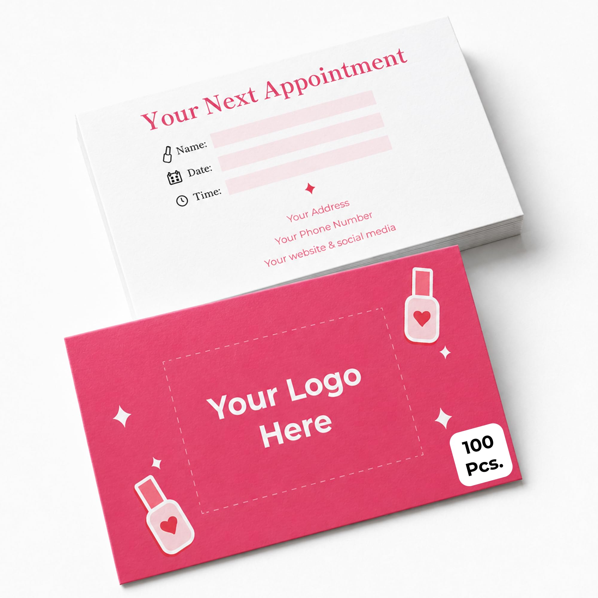 Personalised Appointment Cards for Nail Studios, Add Logo, Design or Text, 100 Pack, 324 GSM, 85 x 55 mm, Double-Sided Printing, Appointment Reminder Cards for Local Businesses and Shops