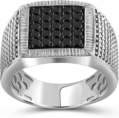 JEWELEXCESS Black Diamond Rings for Men 1CTTW Genuine Black Diamond Ring for Men Hypoallergenic Sterling Silver Ring Men Real Diamond Mens Rings Fashion Statement Ring Luxurious Gifts for Him