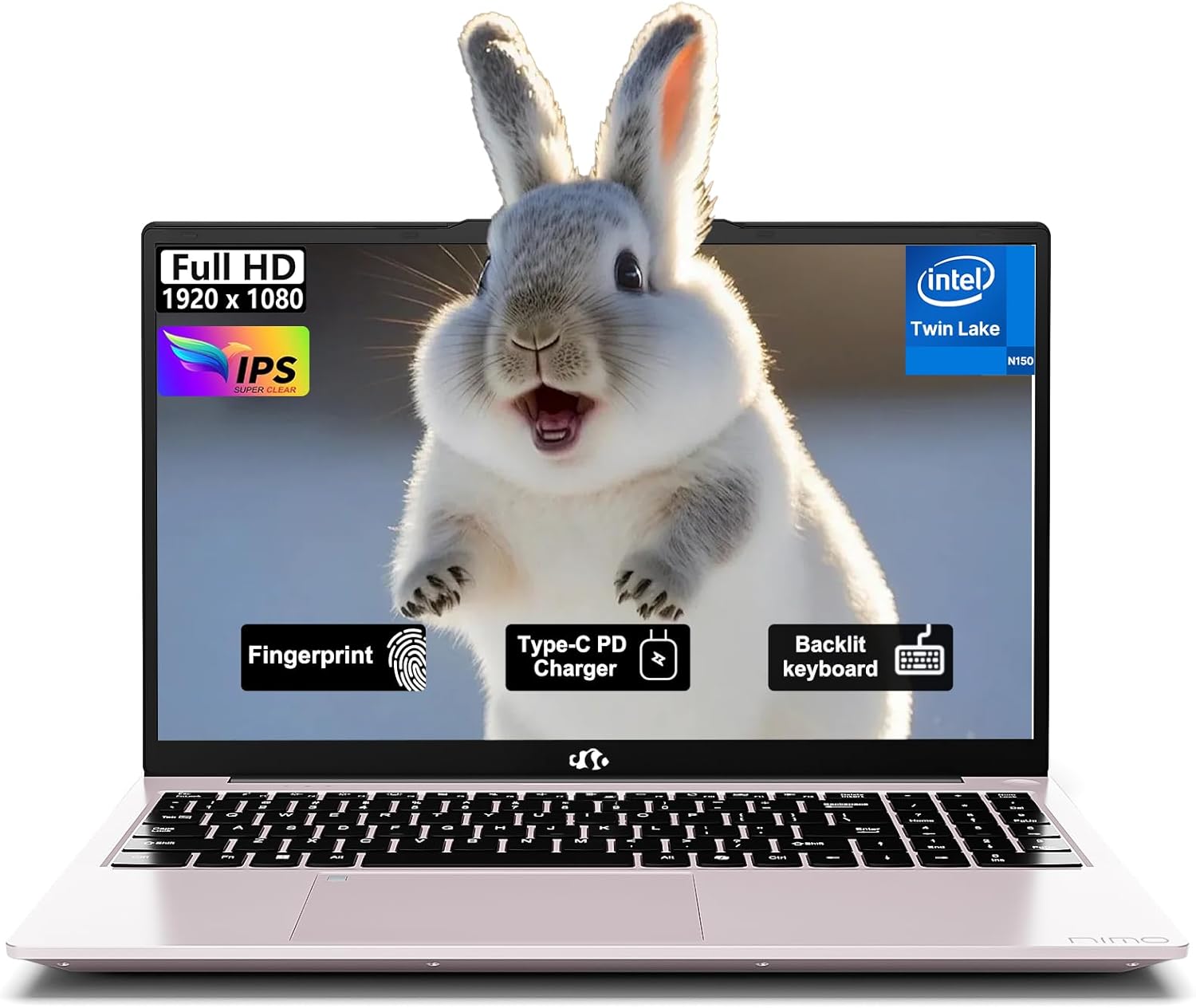 NIMO 15.6" FHD Laptop Computer, Intel Pentium N150 (Beat i3-1115G4, 4-Core Up to 3.6GHz), Laptop with Backlit Keyboard 65W Type-C Charger Fingerprint 16GB RAM 256GB SSD, for Home-Student and Business