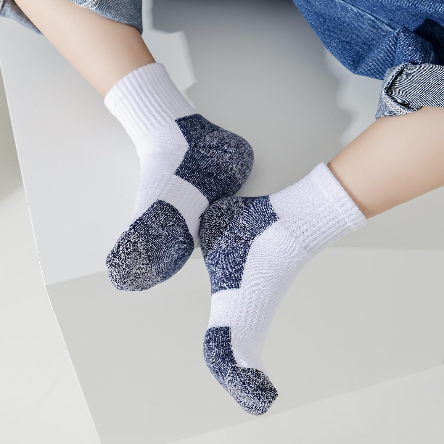 EPEIUS Kids Boys/Girls' Cushioned Socks Thick Cotton Quarter Athletic Socks Sports Running Ankle Socks 6 Pack 4-14 Years - Image 4